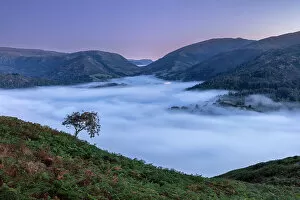 Cloud inversion over Grasmere at dawn, Lake District National Park, Cumbria, England, UK