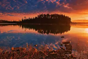 Wawa Prints: Clouds reflected on Fungus Lake at sunrise West of Wawa Ontario, Canada