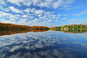Parry Sound Prints: Clouds reflected in Horseshoe Lake. Autumn Near Parry Sound, Ontario, Canada