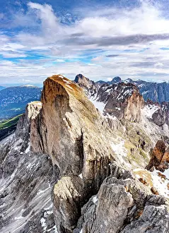 Catinaccio Prints: Clouds over Roda di Vael rock peaks with Catinaccio Rosengarten mountain range on background