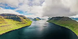 Klaksvik Prints: Cloudy sky over the blue Atlantic Ocean and cliffs of Kunoy and Kalsoy islands