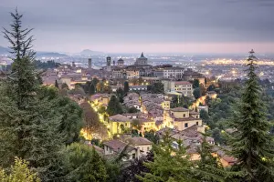 Cloudy sunrise at upper city of Bergamo, Lombardy, Italy