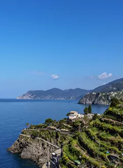 Coast of Cinque Terre seen from Manarola, UNESCO World Heritage Site, Liguria, Italy