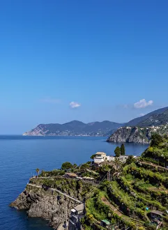 Ligurian Prints: Coast of Cinque Terre seen from Manarola, UNESCO World Heritage Site, Liguria, Italy