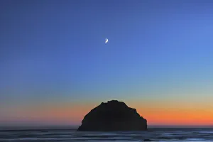 Bandon Prints: Coast landscape at Bandon Beach with moon - USA, Oregon, Coos, Bandon, Bandon Beach