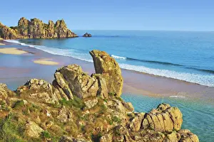 Logan Rock Prints: Coast landscape at Pednvounder Beach - United Kingdom, England, Cornwall, Porthcurno