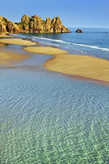 Logan Rock Prints: Coast landscape at Pednvounder Beach - United Kingdom, England, Cornwall, Porthcurno