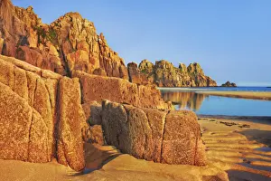 Logan Rock Prints: Coast landscape at Pednvounder Beach - United Kingdom, England, Cornwall, Porthcurno