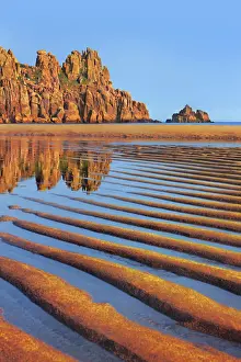 Logan Rock Prints: Coast landscape at Pednvounder Beach - United Kingdom, England, Cornwall, Porthcurno
