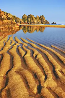 Logan Rock Prints: Coast landscape at Pednvounder Beach - United Kingdom, England, Cornwall, Porthcurno