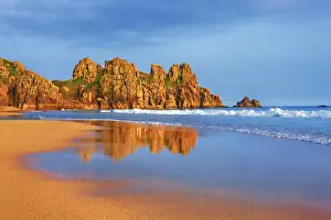 Logan Rock Prints: Coast landscape at Pednvounder Beach - United Kingdom, England, Cornwall, Porthcurno
