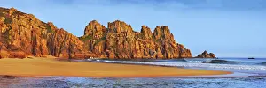 Logan Rock Prints: Coast landscape at Pednvounder Beach - United Kingdom, England, Cornwall, Porthcurno