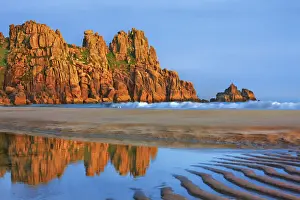 Logan Rock Prints: Coast landscape at Pednvounder Beach - United Kingdom, England, Cornwall, Porthcurno