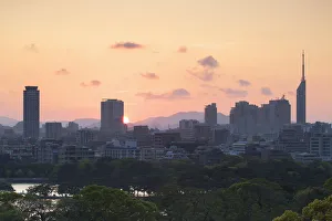 Coastal area skyline at sunset, Fukuoka, Kyushu, Japan