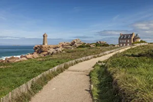 Cotes Darmor Prints: Coastal Path at Phare de Ploumanac`h, Cote de Granit Rose, Cotes-d Armor, Brittany