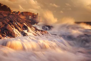 The coastal town of Tellaro during a storm clearing in winter, Gulf of Poets, Liguria