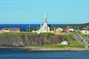 Coastal village of Grande Vallee with church Grande Vallee, Quebec, Canada