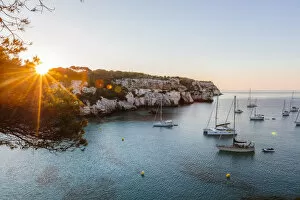 Images Dated 9th April 2019: Coastline at sunrise, Cala Macarella, Menorca, Balearic Islands, Spain