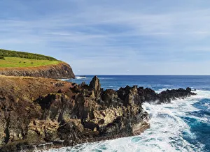 Coastline view towards the Rano Kau Volcano, Easter Island, Chile