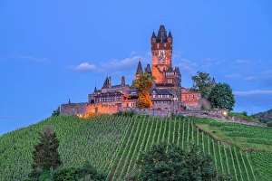 Burg Cochem Prints: Cochem castle at dusk, Cochem, Mosel valley, Rhineland-Palatinate, Germany