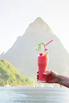 Retreat Prints: Cocktail Soufriere Beach Park and bay at sunset Soufriere, Saint Lucia