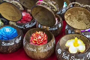 Images Dated 12th February 2014: Cocunut candle souvenirs, Koh Samui, Thailand