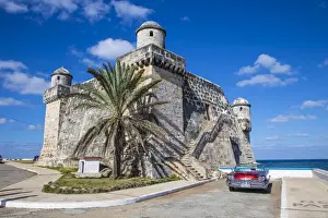 Automobile Prints: Cojimar Fort and 1959 Dodge Custom Loyal Lancer Convertible, Cojimar, Havana, Cuba (MR)