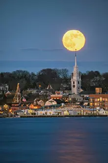 Newport Prints: Cold moon rising over downtown Newport, Rhode Island, USA