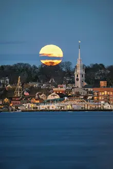 Newport Prints: Cold moon rising over downtown Newport, Rhode Island, USA