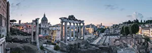 Images Dated 25th September 2020: Coliseum, temples and old ruins seen from the Roman Forum, Rome, Lazio, Italy