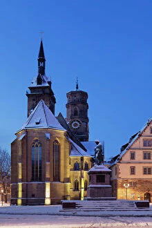 Images Dated 16th August 2023: Collegiate church with Schiller monument at Schillerplatz square, Stuttgart, Baden-Wurttemberg