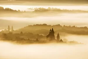 Collonges-la-Rouge in the mist, Correze, Nouvelle-Aquitaine, France