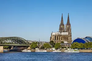Cologne Cathedral, River Rhine and Hohenzollern Bridge, Cologne, North Rhine Westphalia