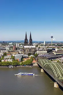 Cologne Cathedral, River Rhine and Hohenzollern Bridge, Cologne, North Rhine Westphalia