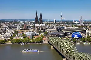 Cologne Cathedral, River Rhine and Hohenzollern Bridge, Cologne, North Rhine Westphalia
