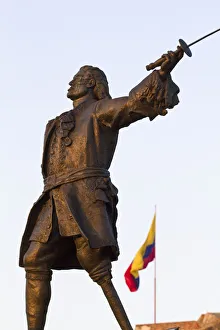 Colombia, Bolivar, Cartagena De Indias, Statue of Blas de Lezo with amputated arm