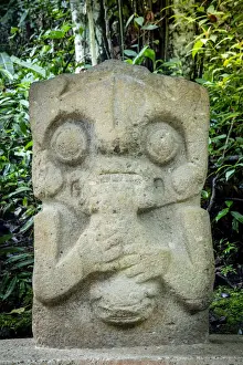 Pre Colombian Prints: Colombia, Huila, San Agustin. A pre-Colombian jaguar-man figure in San Agustin