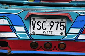 Images Dated 29th June 2012: Colombian bus license plates, Las Lajas, Colombia, South America