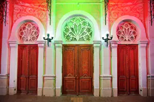 Cordillera Prints: Detail of the colonial architecture doors over the main facade of the 'Sociedad Espanola de Socorro Mutuo'