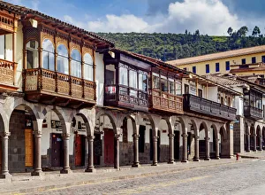 Colonial houses with Balconies, Main Square, Cusco, Peru