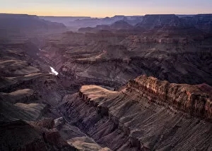 Colorado river flowing through Grand Canyon at sunset, Lipan Point