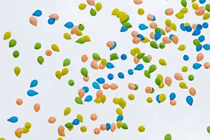 Balloons Prints: Colored balloons flow in open air. Venice, Veneto, Italy