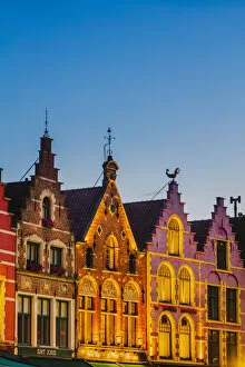 Brugge Gallery: Detail of the colored houses facades in Markt Square in Bruges by night, Belgium
