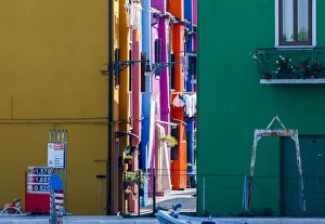 Colored Houses on the Waterfront on the Island of Burano, Venice, Italy