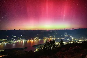 Aurora Borealis Prints: Colorful Aurora Borealis over Lake Como, Lombardy, Italy