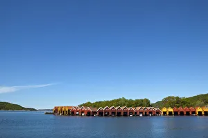 Nautical Theme Prints: Colorful Boat Sheds in harbour, Sorlandet, Aust-Agder, Norway