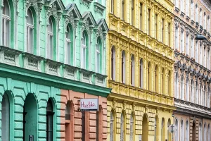 Osterreich Prints: Colorful building facades in Landstrasse district, Vienna, Austria