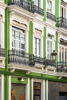 Bohemian Prints: Colorful building in a street of Ruzafa neighborhood, Valencia, Valencian Community, Spain