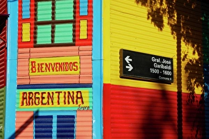Buenos Aires Prints: Detail of a colorful conventillo in La Boca, Buenos Aires, Argentina