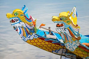 Painted Collection: Colorful Dragon Boats on the Perfume River, Hue, Thua Thien-Hue Province, Vietnam
